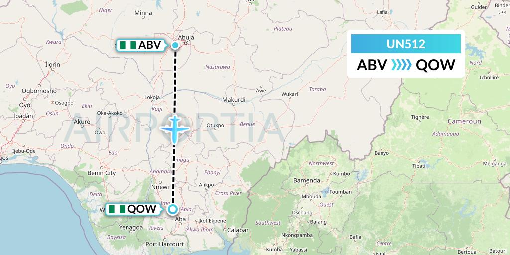 UN512 United Nigeria Airlines Flight Map: Abuja to Owerri