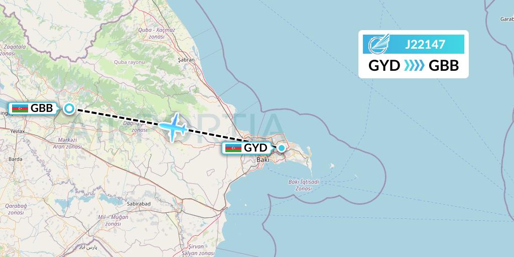 J22147 Azerbaijan Airlines Flight Map: Baku to Qabala
