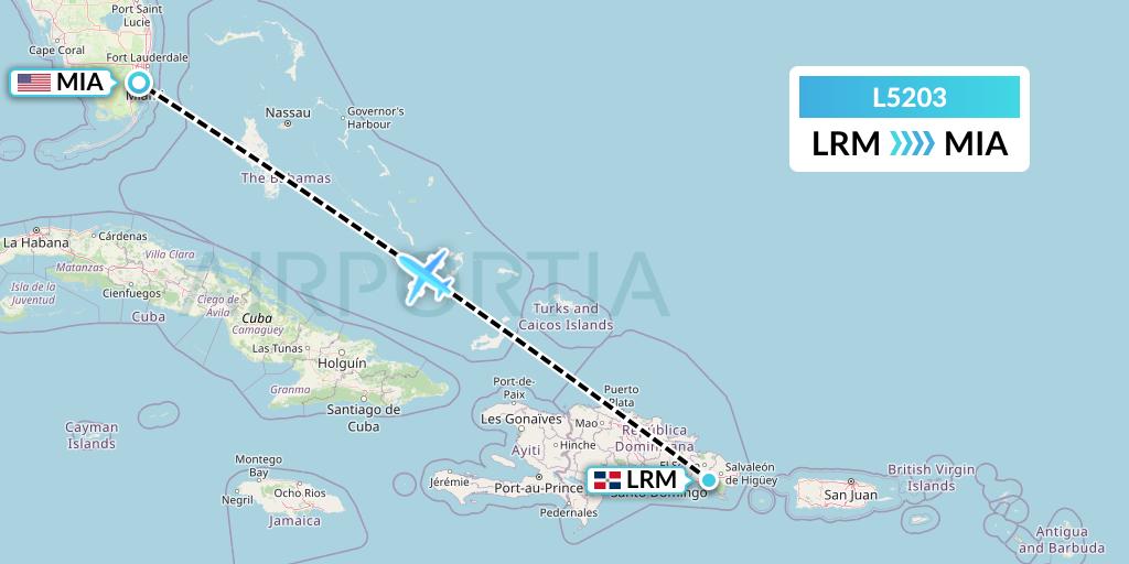 L5203 Red Air Flight Map: La Romana to Miami
