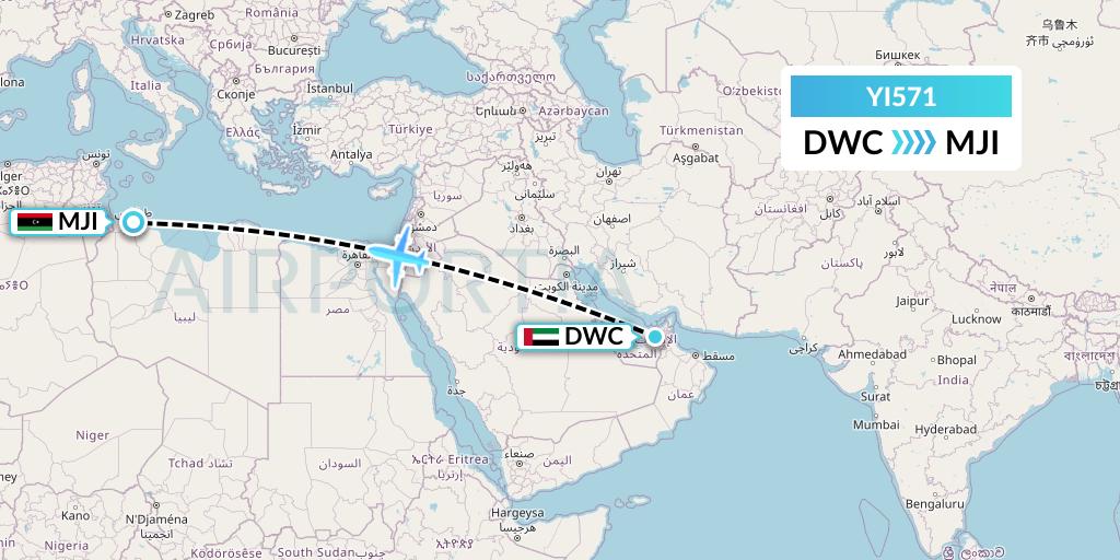 YI571 Fly Oya Flight Map: Dubai to Tripoli