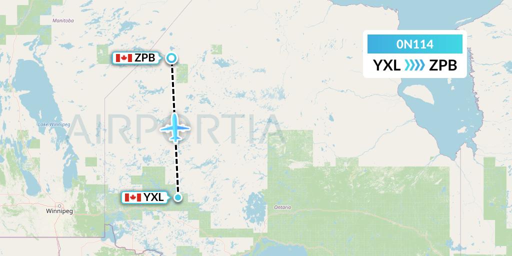 0N114 North Star Air Flight Map: Sioux Lookout to Sachigo Lake