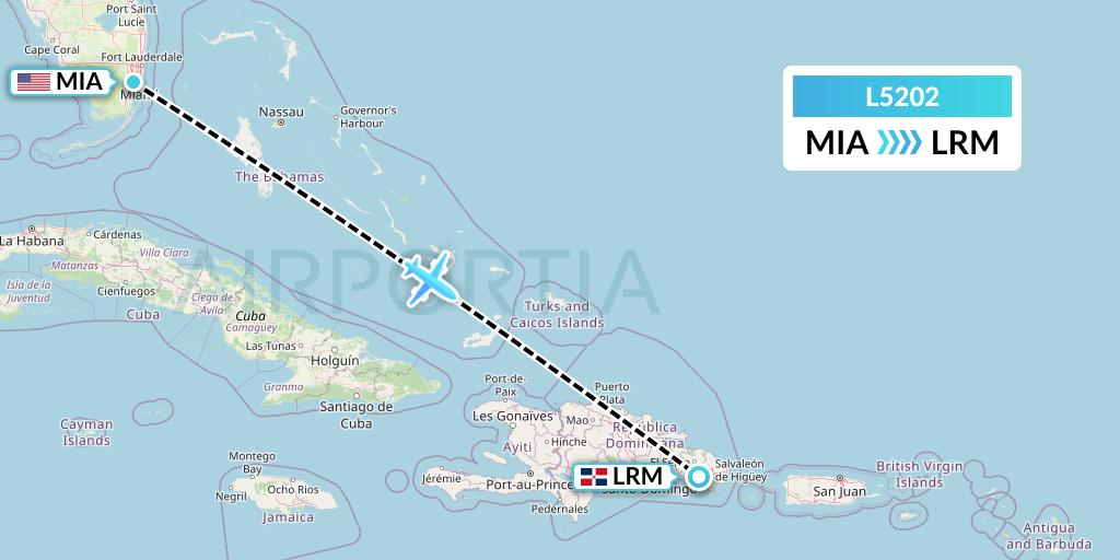 L5202 Red Air Flight Map: Miami to La Romana