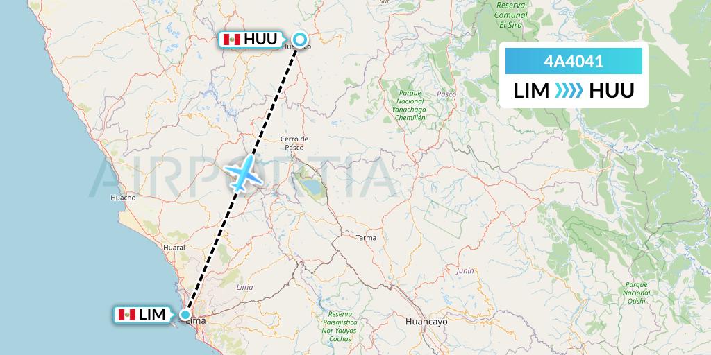 4A4041 Atsa Airlines Flight Map: Lima to Huanuco