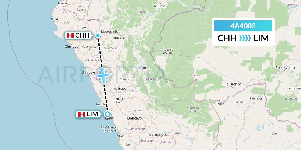 4A4002 Atsa Airlines Flight Map: Chachapoyas to Lima