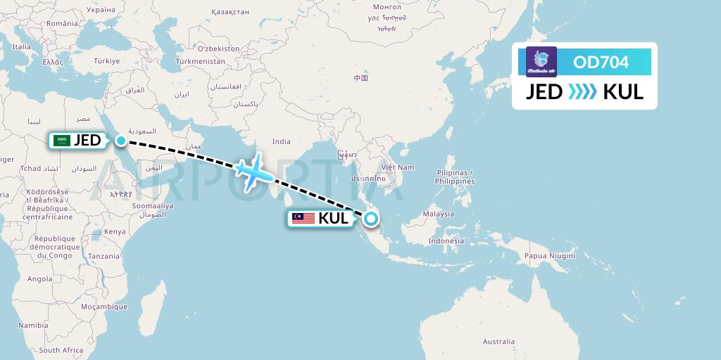 OD704 Batik Air Malaysia Flight Map: Jeddah to Kuala Lumpur