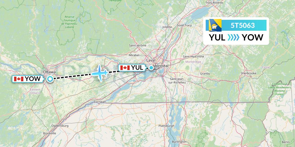 5T5063 Canadian North Flight Map: Montreal to Ottawa