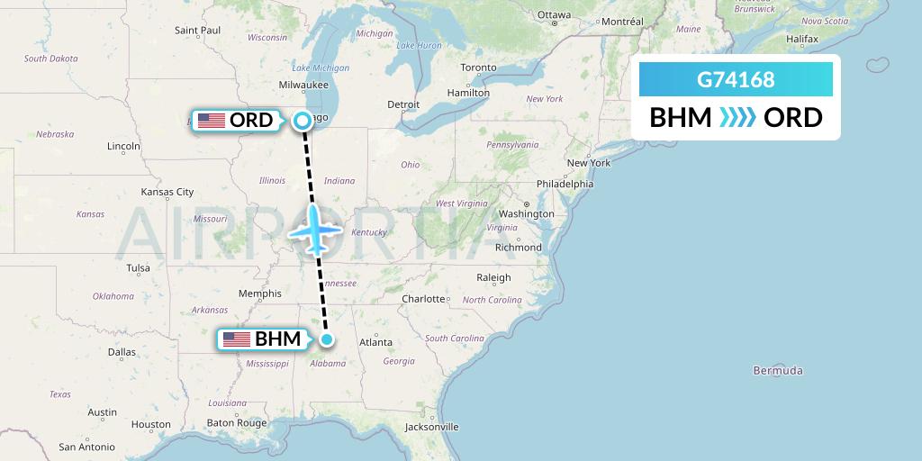 G74168 GoJet Flight Map: Birmingham to Chicago