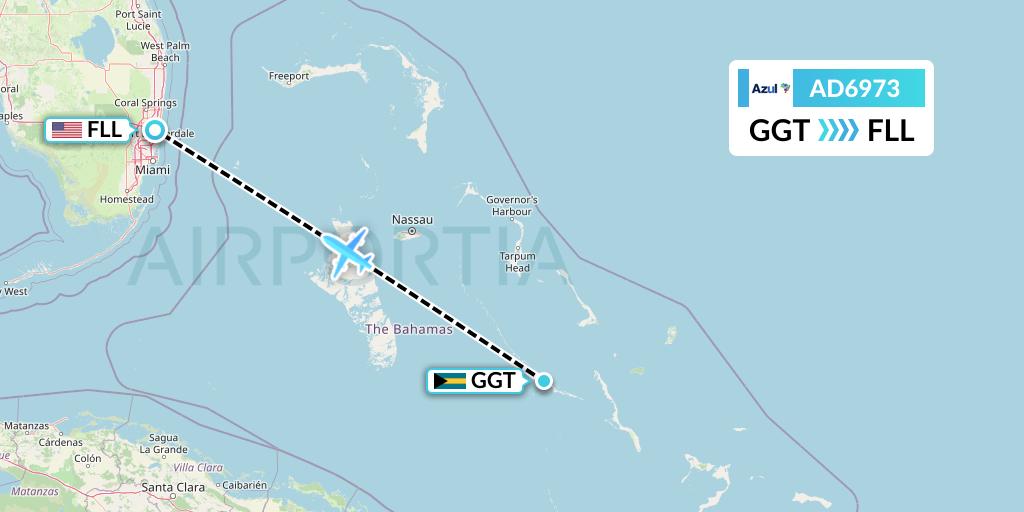AD6973 Azul Brazilian Airlines Flight Map: George Town to Fort Lauderdale