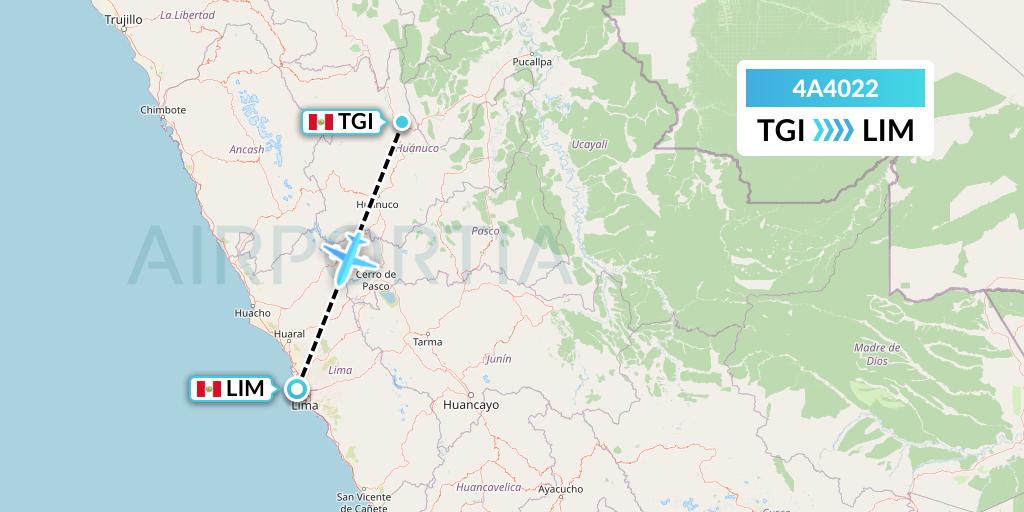 4A4022 Atsa Airlines Flight Map: Tingo Maria to Lima