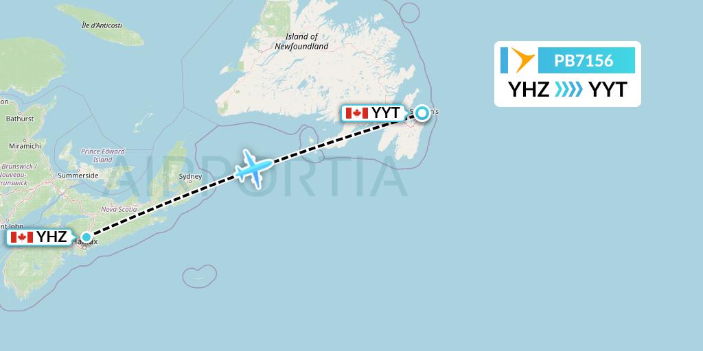PB7156 PAL Airlines Flight Map: Halifax to St. John's