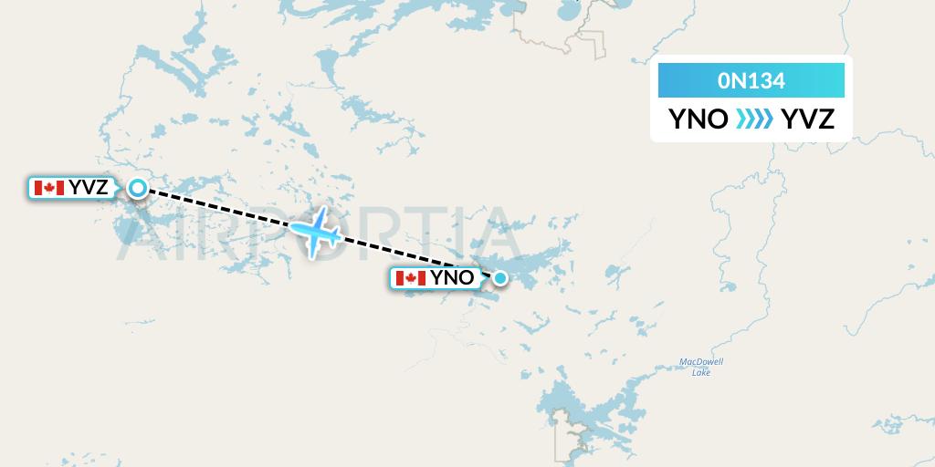 0N134 North Star Air Flight Map: North Spirit Lake to Deer Lake