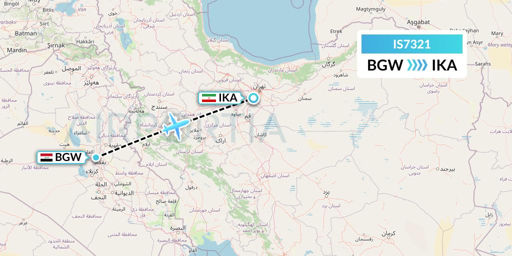 IS7321 Sepehran Airlines Flight Map: Baghdad to Tehran