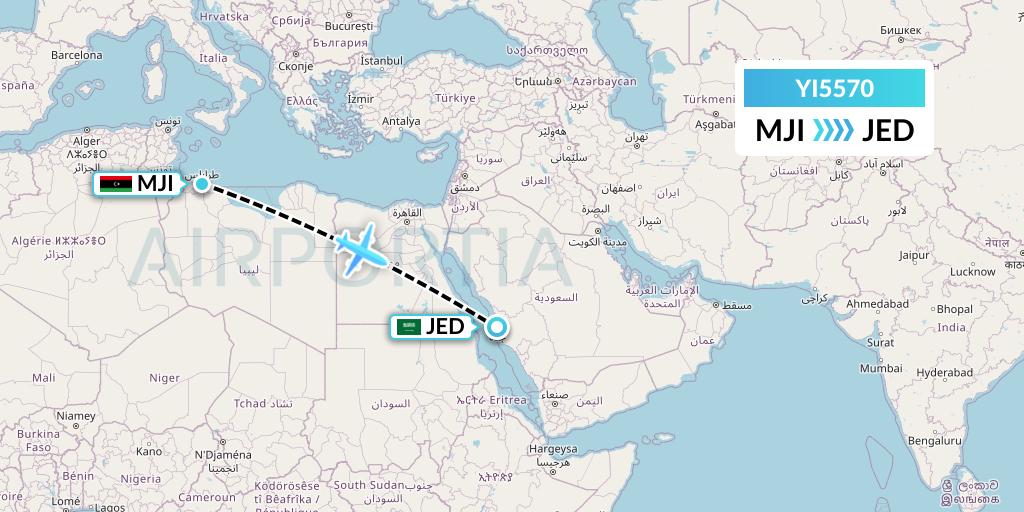 YI5570 Fly Oya Flight Map: Tripoli to Jeddah