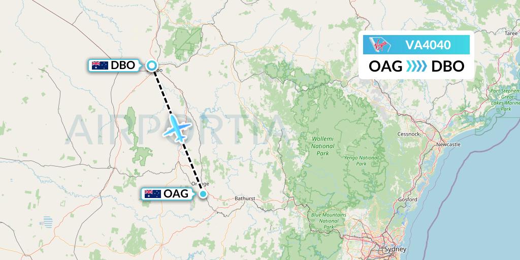 VA4040 Virgin Australia Flight Map: Orange to Dubbo