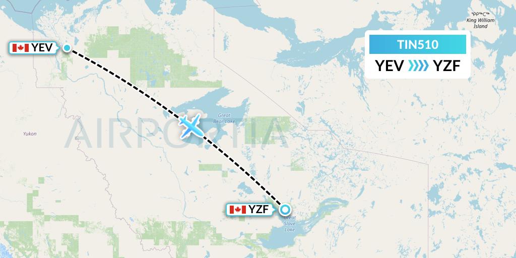 TIN510 Air Tindi Flight Map: Inuvik to Yellowknife