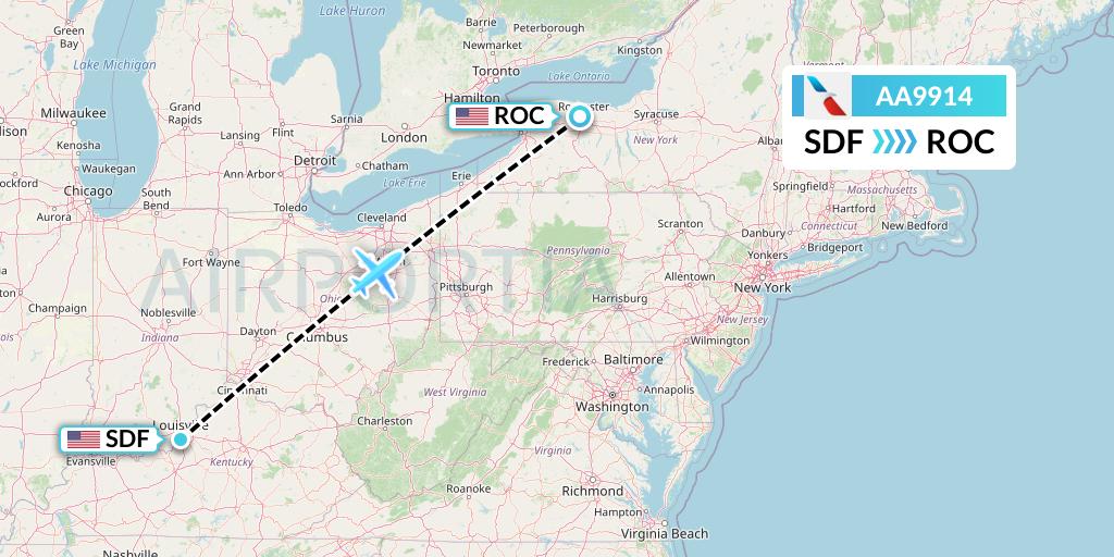 AA9914 American Airlines Flight Map: Louisville to Rochester