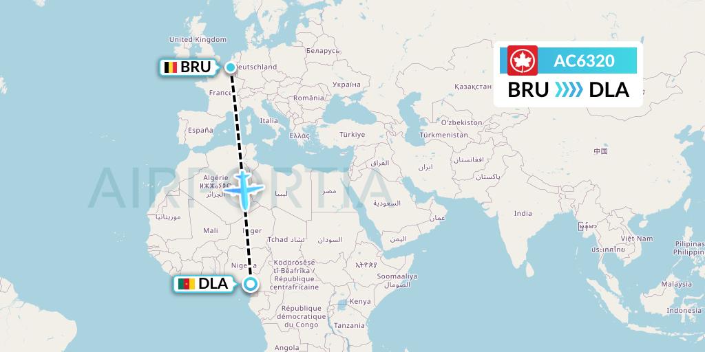 AC6320 Air Canada Flight Map: Brussels to Douala