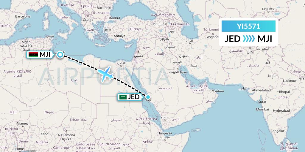 YI5571 Fly Oya Flight Map: Jeddah to Tripoli
