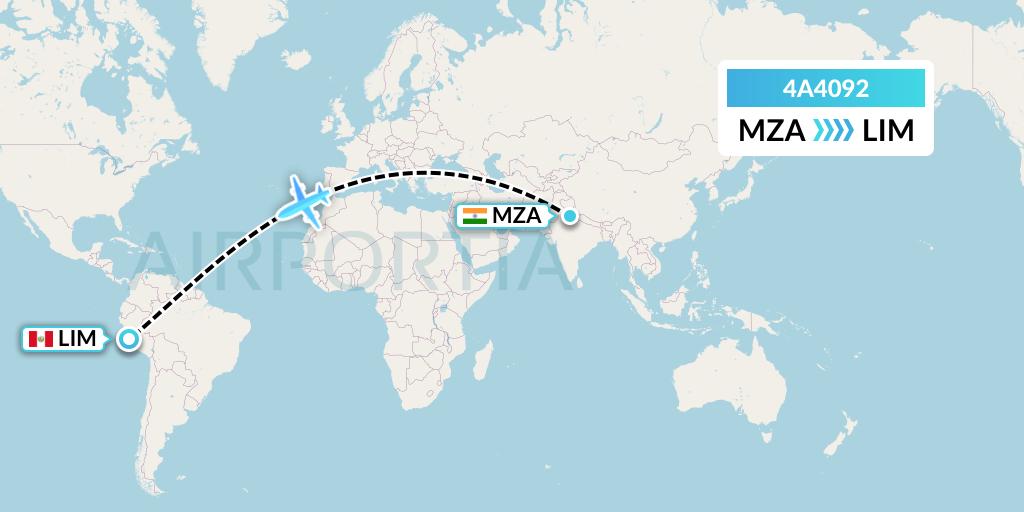 4A4092 Atsa Airlines Flight Map: Muzaffarnagar to Lima