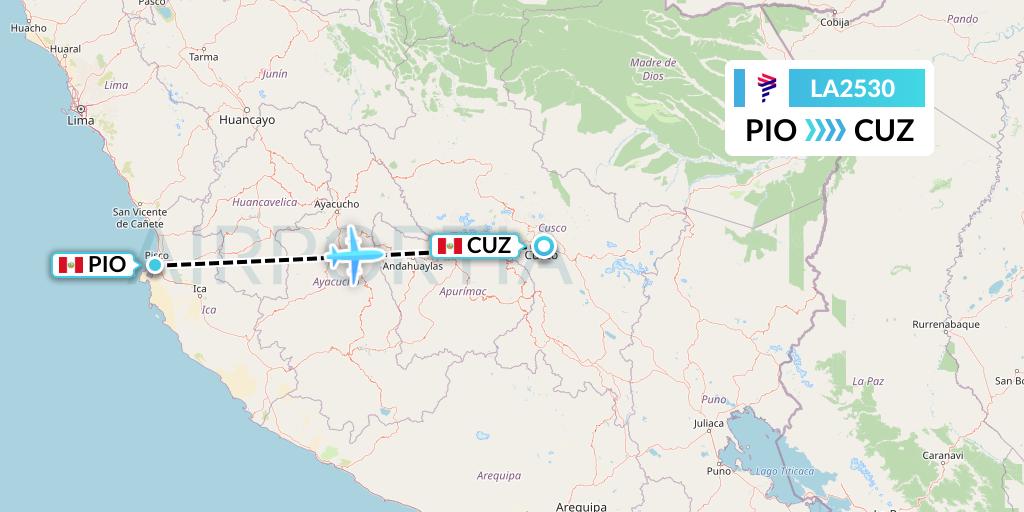 LA2530 LAN Airlines Flight Map: Pisco to Cusco