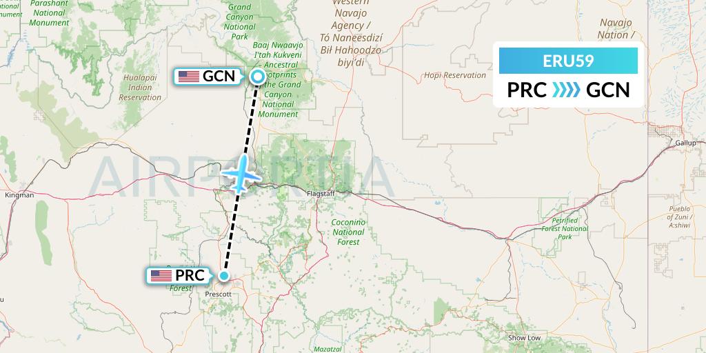 ERU59 Embry-riddle Aeronautical University Flight Map: Prescott to Grand Canyon