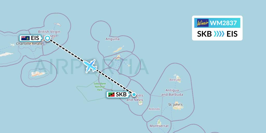 WM2837 Winair Flight Map: Basseterre to Beef Island