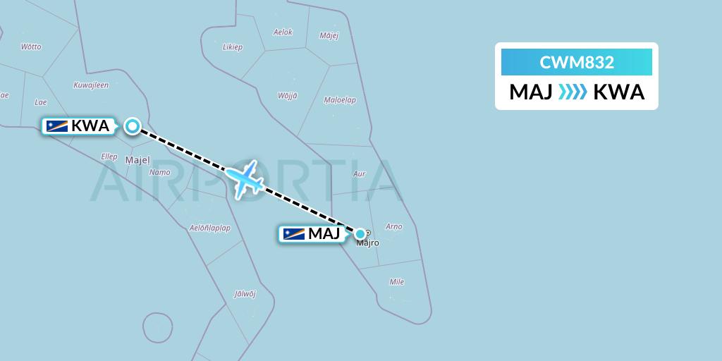 CWM832 Air Marshall Islands Flight Map: Majuro to Kwajalein
