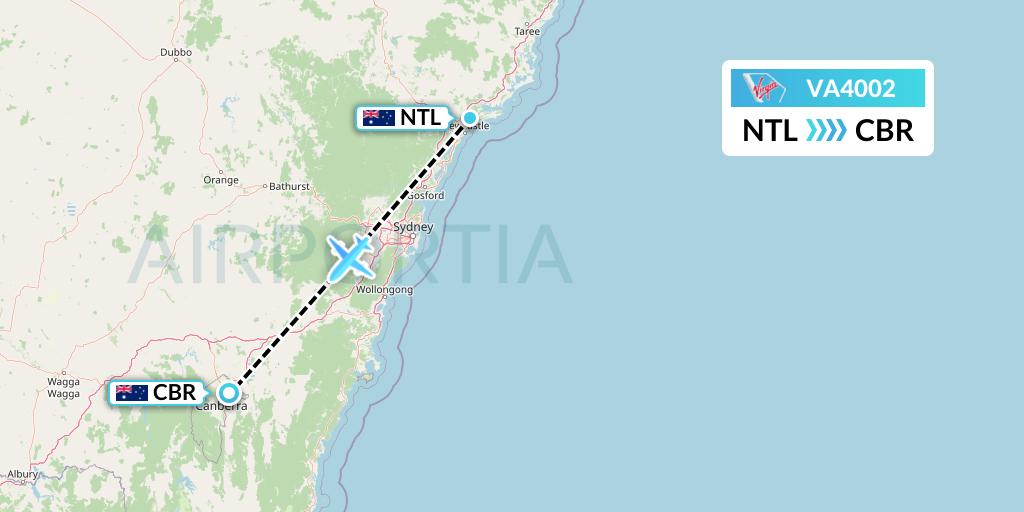 VA4002 Virgin Australia Flight Map: Newcastle to Canberra