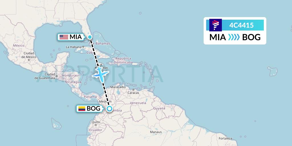 4C4415 LATAM Airlines Colombia Flight Map: Miami to Bogota