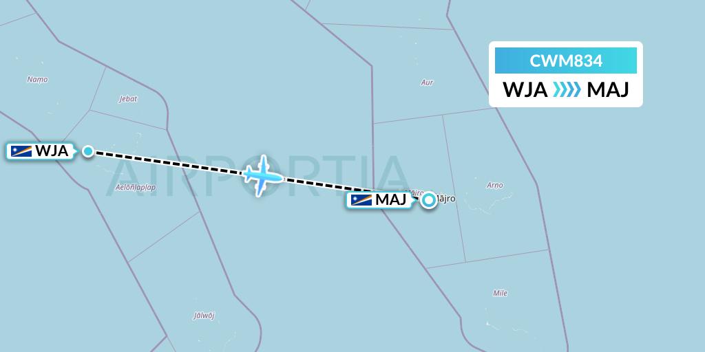 CWM834 Air Marshall Islands Flight Map: Woja to Majuro