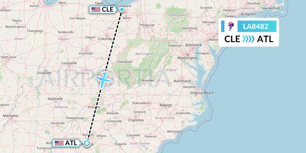 LA8482 LAN Airlines Flight Map: Cleveland to Atlanta