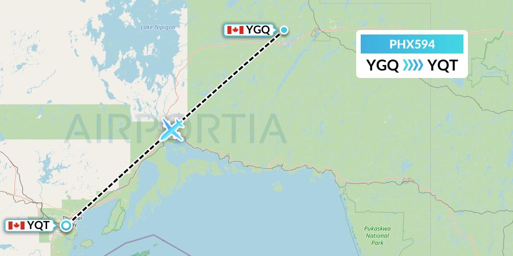 PHX594 SkyCare Flight Map: Geraldton to Thunder Bay