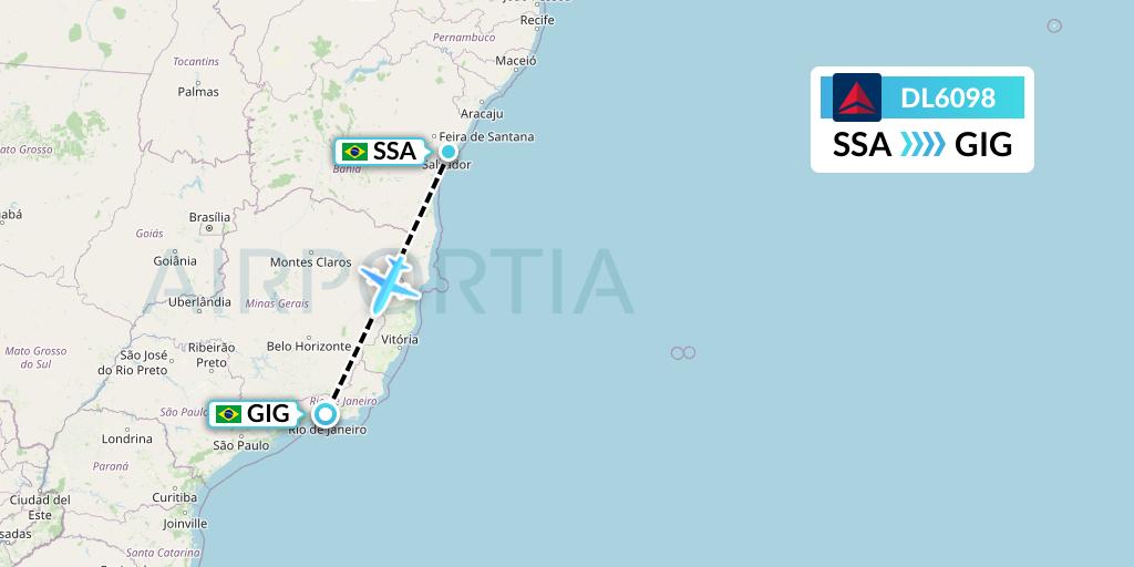 DL6098 Delta Air Lines Flight Map: Salvador to Rio de Janeiro