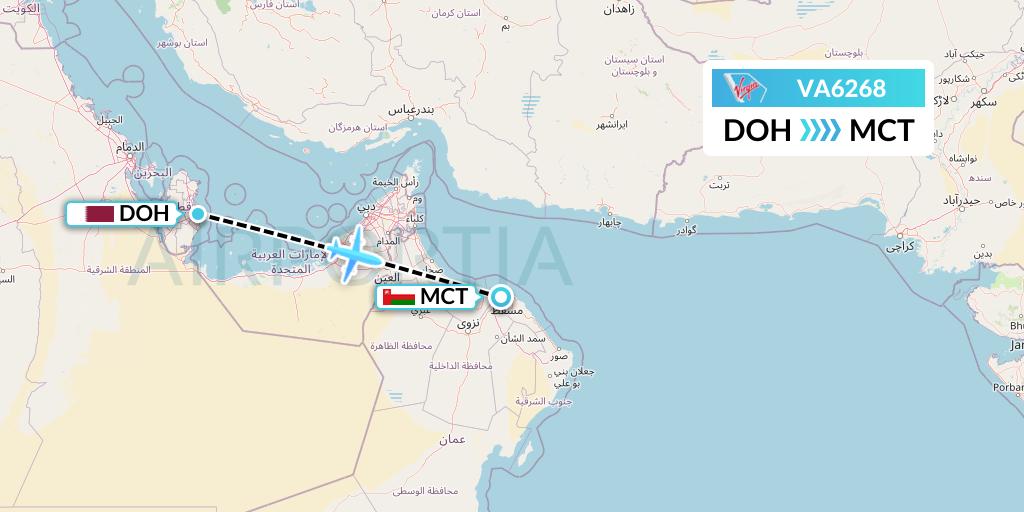 VA6268 Virgin Australia Flight Map: Doha to Muscat