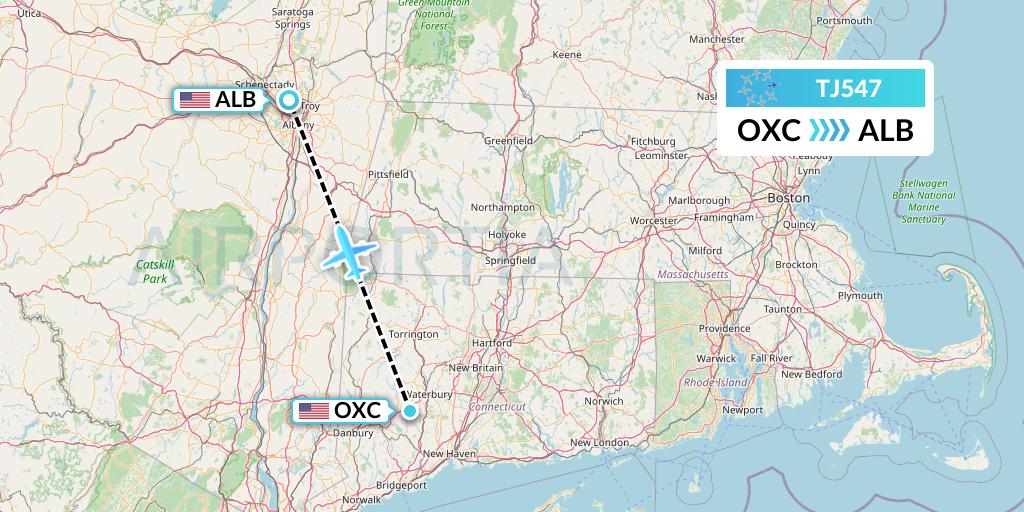 TJ547 Tradewind Aviation Flight Map: Oxford to Albany
