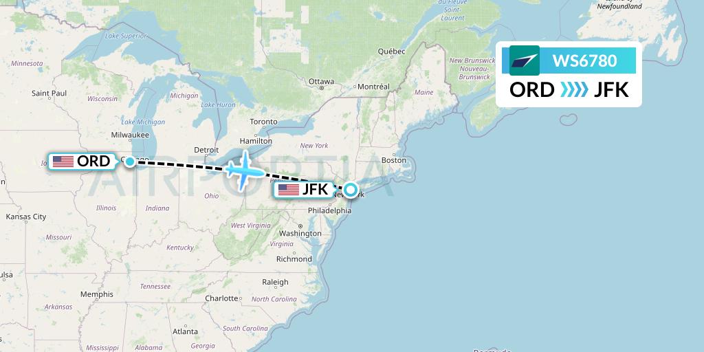 WS6780 WestJet Flight Map: Chicago to New York