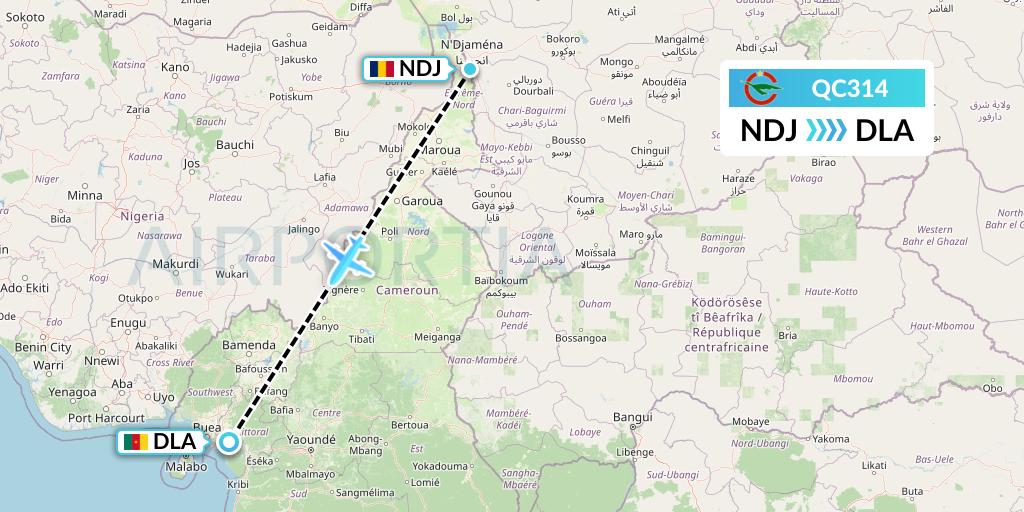 QC314 Camair-Co Flight Map: N'Djamena to Douala