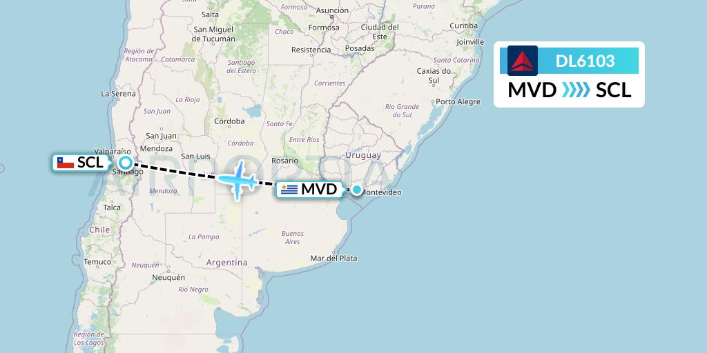 DL6103 Delta Air Lines Flight Map: Montevideo to Santiago
