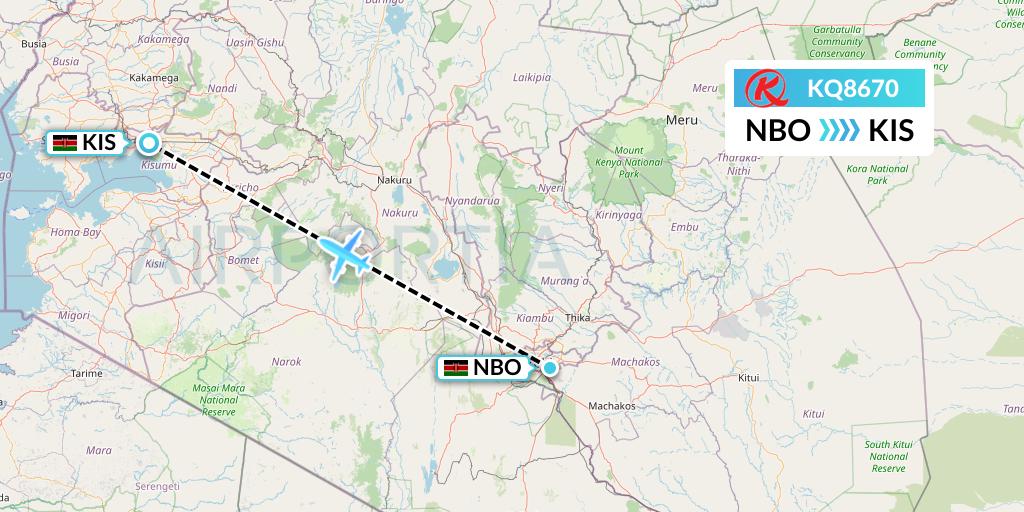 KQ8670 Kenya Airways Flight Map: Nairobi to Kisumu