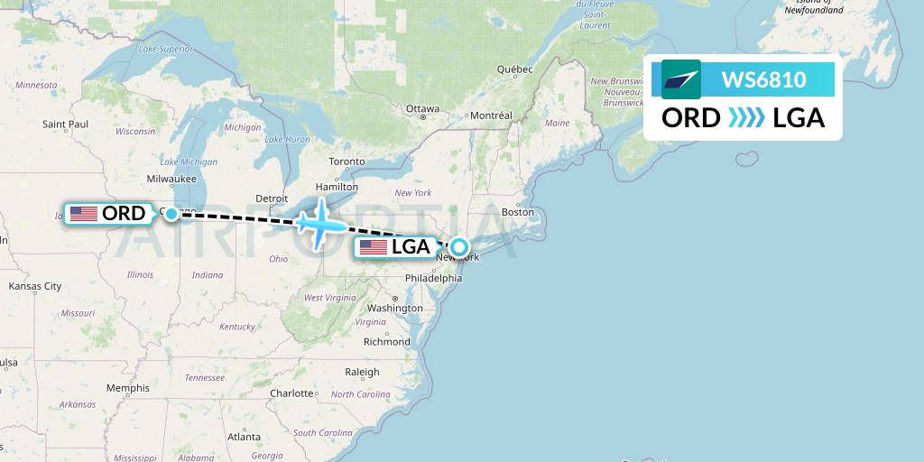 WS6810 WestJet Flight Map: Chicago to New York