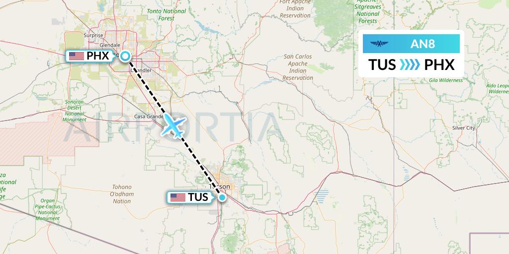AN8 Advanced Air Flight Map: Tucson to Phoenix