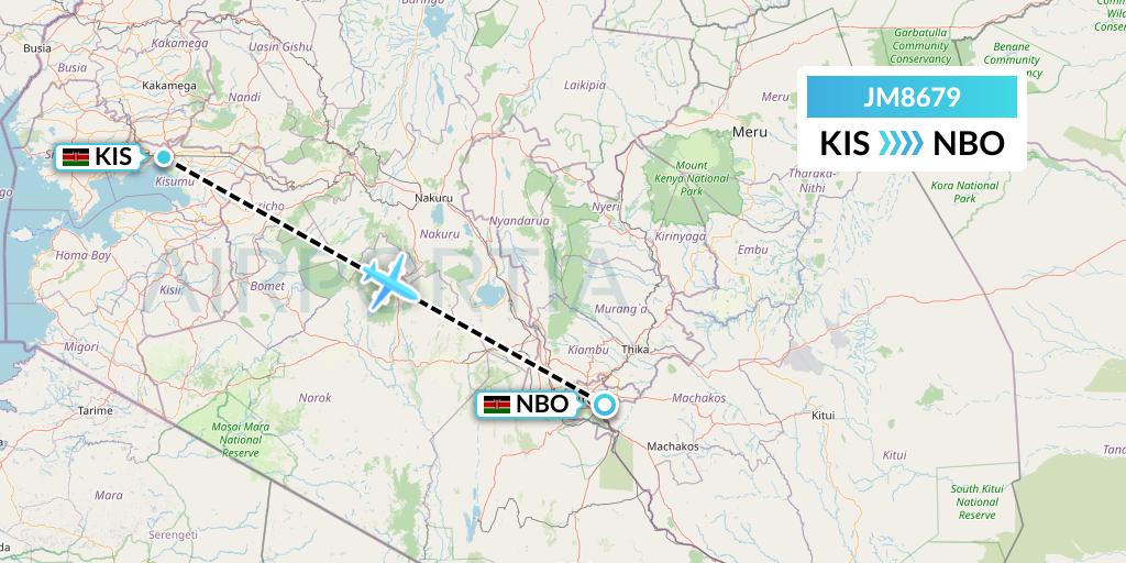JM8679 Jambojet Limited Flight Map: Kisumu to Nairobi