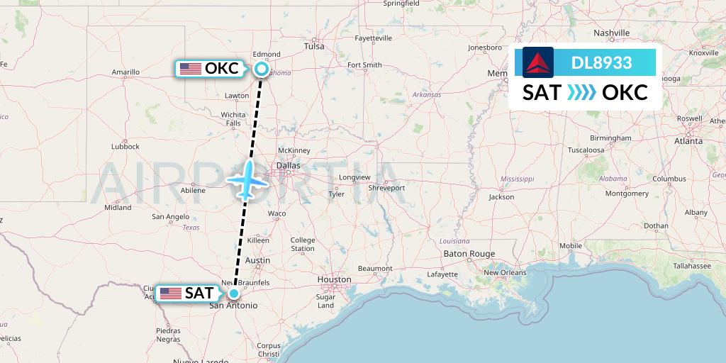 DL8933 Flight Status Delta Air Lines San Antonio to Oklahoma City