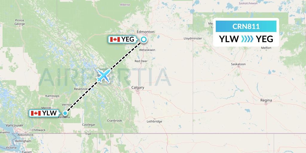 CRN811 Aerocaribbean Flight Map: Kelowna to Edmonton
