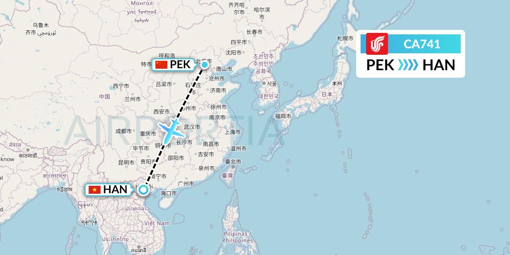 CA741 Air China Flight Map: Beijing to Hanoi