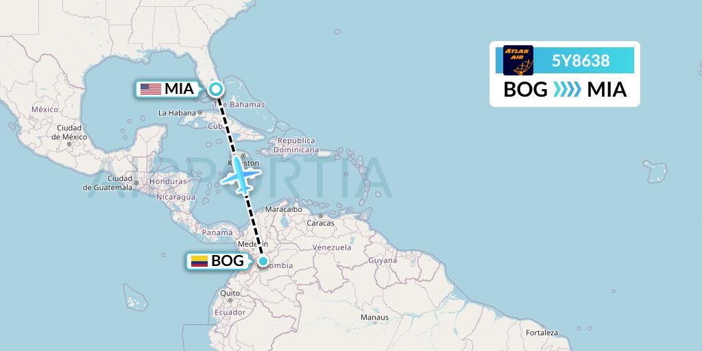 5Y8638 Atlas Air Flight Map: Bogota to Miami