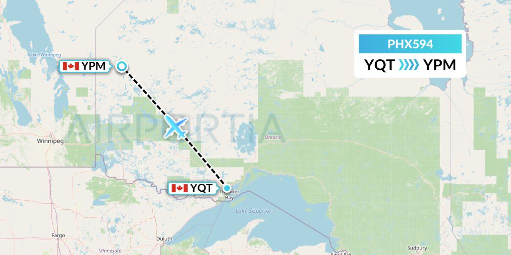 PHX594 SkyCare Flight Map: Thunder Bay to Pikangikum