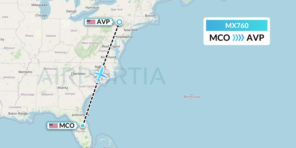 MX760 Breeze Airways Flight Map: Orlando to Avoca