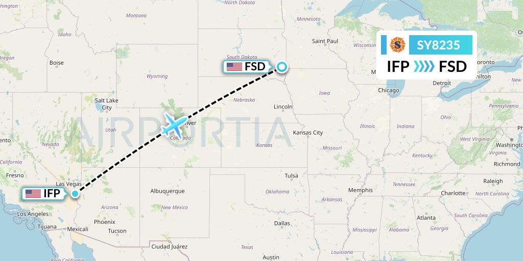 SY8235 Sun Country Airlines Flight Map: Bullhead City to Sioux Falls