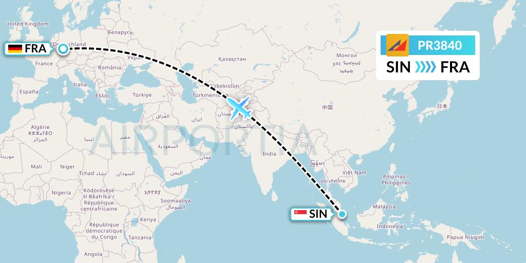 PR3840 Philippine Airlines Flight Map: Singapore to Frankfurt